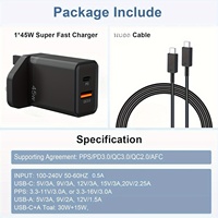 Chargeur mural USB-C PD 45W |   Adaptateur de charge rapide à 2 ports avec QC 3.0 PPS |   Prise compacte britannique pour ordinateur portable et téléphone |   Certifié UKCA