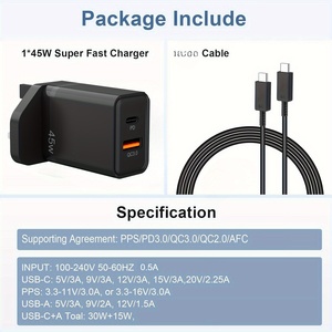 Cargador <span class=keywords><strong>de</strong></span> Pared USB-C PD <span class=keywords><strong>de</strong></span> 45W |   Adaptador <span class=keywords><strong>de</strong></span> Carga Rápida <span class=keywords><strong>de</strong></span> 2 Puertos con QC 3.0 PPS |   Enchufe compacto del Reino Unido para computadora portátil y teléfono |   Certificado por la UKCA - Product Image 5