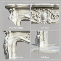 AOLEI Cheminée de luxe en marbre blanc sculpté à la main, cadre moderne en pierre naturelle avec motifs floraux coquillages complexes pour salon