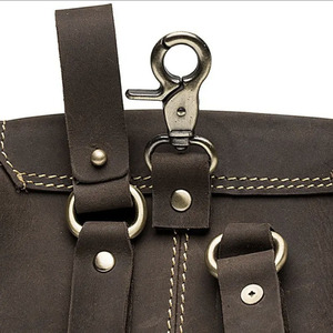 Retro Crazy Horse Leather Bull Head Fanny Pack Men's <b>Small</b> Cell Phone <b>Bag</b> With Zipper Closure For Leisure Travel - Product Image 2