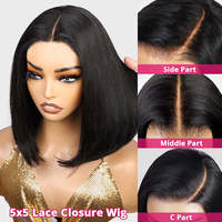 Peluca frontal de encaje sin pegamento 2*6 Kim Closure 13X4 de cabello virgen Remy vietnamita con gorra elástica, estilo bob personalizable para mujer