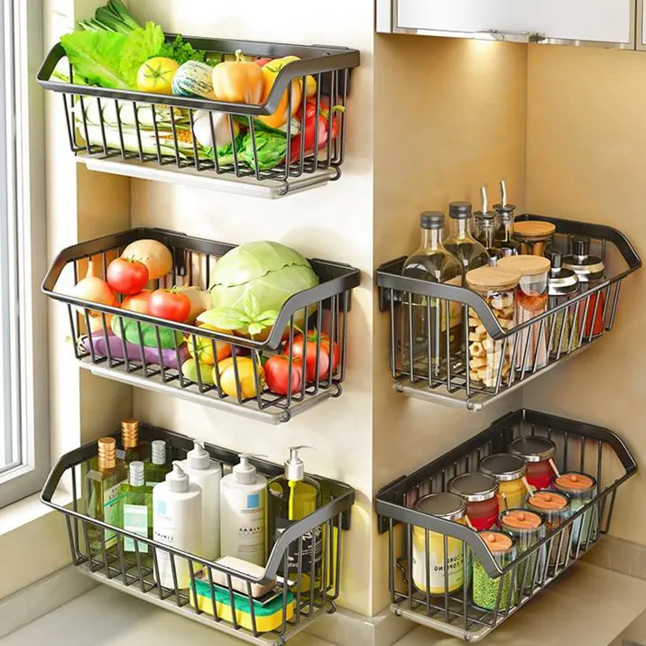 304 Stainless Steel Vegetable Rack Cozinha Armazenamento Walled Storage Holders & Racks Sem Perfuração Vegetable Rack Multi-layer Basket