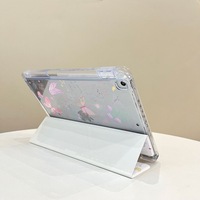 Housse de tablette avec motif de chien papillon pour iPad Y, support pliable en trois parties, dos rigide transparent résistant aux chocs