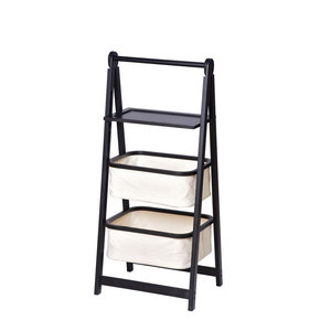 <b>Cloth</b> Bag Storage <b>Rack</b> Black Canvas Rectangle Standing Type Laundry Basket Clothing Organizer - Product Image 1
