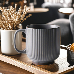 Taza de Café de Cerámica de Gran Capacidad Estilo Nórdico, Taza de Leche para <span class=keywords><strong>Desayuno</strong></span>, Taza de Té con Rayas Verticales, para Hogar, Oficina, Hotel, Restaurante - Product Image 3