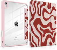Coque de protection transparente pour iPad, étui pour tablette en PU compatible, support pliable à trois volets, coque de protection avec porte-crayon, fonction de réveil/veille automatique