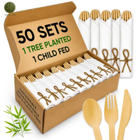 Ensemble de couverts en bambou biodégradable, compostable, respectueux de l'environnement, de qualité supérieure, jetables, fourchette, cuillère, couteau, vaisselle de table