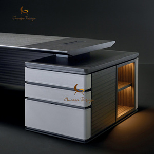 Escritorio de Oficina Moderno Desmontable de Madera Oscura con Amplia Superficie de Trabajo, Escritorio de Lujo de Dos Tonos con Tablero Grueso y Plano - Product Image 3