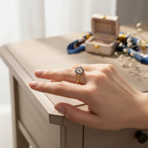 Sapphire <b>Cz</b> Stone Drop Design Pear Dainty Handmade Cluster <b>Ring</b> Wholesale Turkish 925 Sterling Silver Jewelry - Product Image 2