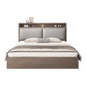 Cama Moderna y Económica con Base de Madera, Cabecera Tapizada y Estante de Almacenamiento para Dormitorio de Hotel o Apartamento - Product Image 1