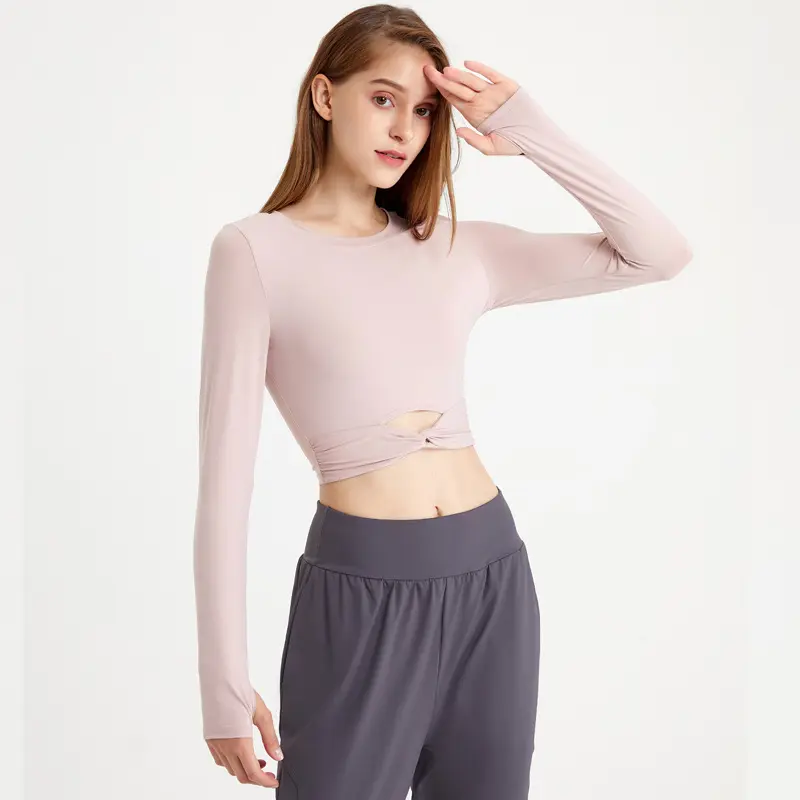 Autumn New Long Sleeve Gym Crop Top Ladies Slim Fit Sexy Yoga Wear T-Shirt Thumb Hole Workout Running Training Pullover