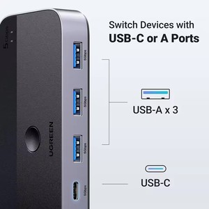 UGREEN CM662 <span class=keywords><strong>Switch</strong></span> USB 3.0 per 2 Computer, Condivisione Dispositivi Tipo <span class=keywords><strong>C</strong></span> e USB, Switcher a 4 Porte per Condividere Tastiera e Mouse, Hub USB - Product Image 3