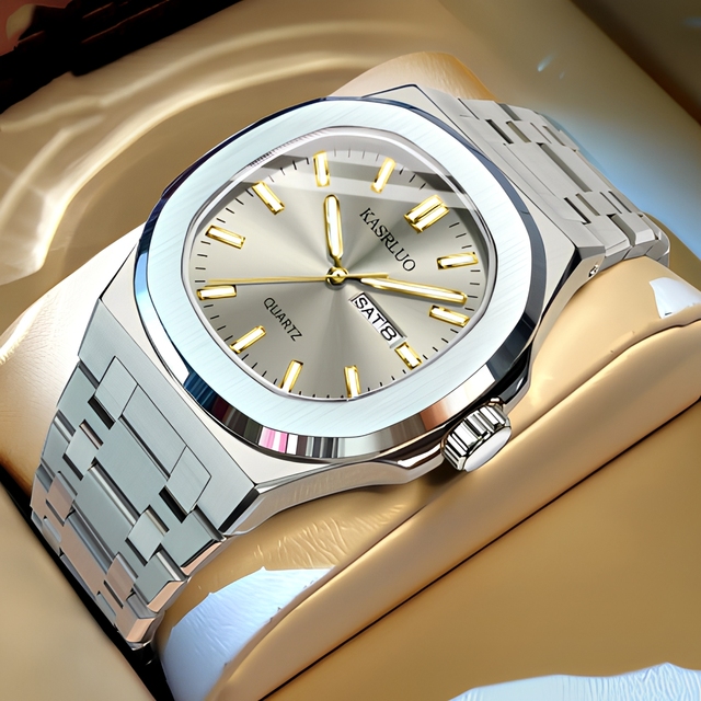 KASRLUO Men's Quartz Watch Premium Edition Business Style Alloy Case Stainless Steel Band 30M Water Resistant Pointer Luminous
