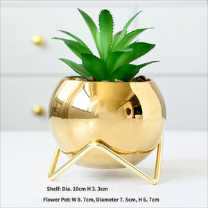 Pots de fleurs en céramique modernes et luxueux pour l'intérieur, avec supports métalliques et trou de drainage pour plantes succulentes - Product Image 6