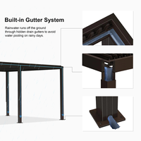Pérgola Moderna Inteligente con Revestimiento de Aluminio Imitación Madera, Control por Aplicación, Luz RGB y Sensor de Lluvia Automático