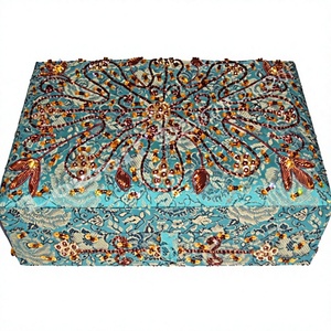 Handmade <b>Rectangular</b> Embroidered Box Cotton Fabric Floral Design Home Decoration Accessory - Product Image 1