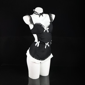 Sexy Maid <b>Bodysuit</b> With Ruffle Bow And Sheer Detail For Women Lingerie Costume - Product Image 3