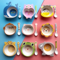 Ensemble de bols et d'ustensiles écologiques pour enfants, motif animaux mignons, pour l'alimentation des bébés, riz, soupe, aliments complémentaires
