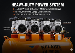 Compresseur d'air industriel KELAIDE 1040L/min, à piston, 6000W, sans huile, débit de 240L, réservoir fixe - Product Image 3