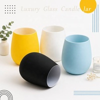 Bougie en verre rose mat avec couvercle, fond rond, noir, blanc, jaune, bleu, effet givré, mariage FENGJUN