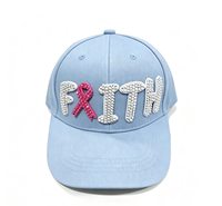Casquette de baseball tendance en toile polyester/coton à 6 panneaux avec lettres FAITH en strass, plusieurs couleurs disponibles, vente en gros