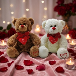 Orsacchiotto di San Valentino con <span class=keywords><strong>Cuore</strong></span> d'Amore, Adorabile Coppia di Orsacchiotti Marroni in Peluche, Vendita all'Ingrosso - Product Image 3