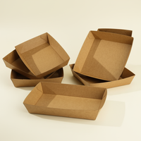 Plateau rectangulaire biodégradable en papier kraft de qualité alimentaire pour usage en restaurant, pour snacks et aliments frits, 4oz et 32oz, personnalisable en gros