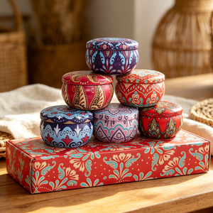 Juego de 6 <span class=keywords><strong>Velas</strong></span> Aromáticas en Lata con Flores Secas, Elegante Caja de Regalo Mini, Vela de <span class=keywords><strong>Cera</strong></span> de Soja Aromática - Product Image 1