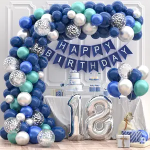 Boy Girl Birthday Decoration Happy Birthday Balloon Garland Blue Silver Birthday Party Decorations