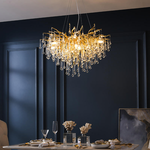Lustre décoratif artistique en verre et aluminium doré, motif branche d'arbre, pour salon, hôtel, mariage, banquet - Product Image 4