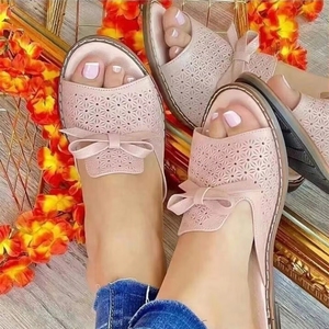 Women Summer Casual Round Open Toe Flat Leather Slippers Slip on <b>Beach</b> Sandals - Product Image 5