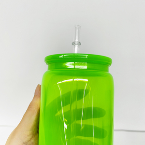 美国仓库定制苏打啤酒罐形状透明果冻亚克力梅森罐可重复使用霓虹色<span class=keywords><strong>16</strong></span>盎司塑料杯，带彩色盖子 - Product Image 5