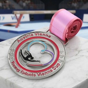 Medallas Deportivas Personalizadas, Huecas, Coloridas, con Corazón <span class=keywords><strong>en</strong></span> Relieve y Logotipo de Gimnasta <span class=keywords><strong>en</strong></span> Esmalte, Plateadas, de Aleación de Zinc, para Gimnasia Rítmica - Product Image 3