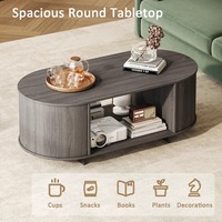 Table basse ovale contemporaine écologique gris mat avec plateau ouvert et étagère, idéale pour appartements et hôtels, MOQ 100 pièces