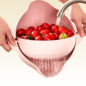 Bol de lavage et d'égouttage pour fruits et légumes, panier d'égouttage rond rotatif à double couche en plastique, <span class=keywords><strong>passoire</strong></span> de cuisine - Product Image 1