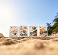 Jeu de tuiles de mahjong américain en acrylique sur le thème de la plage, 60 pièces avec tapis et sac, coffret cadeau de luxe prêt à l'emploi, vente en gros