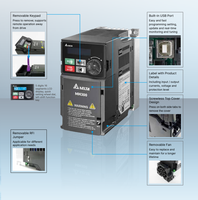 Variateur de fréquence Delta MS300 Compact VFD 1,5 kW monophasé, compatible moteurs IM et PM, avec RS485 Modbus et frein intégré
