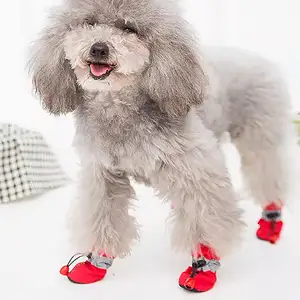 Envío rápido, fabricante al por mayor, poliéster, 4 Uds., Negro/rojo/azul #1-#7, botas para mascotas con estampado personalizado, zapatos suaves transpirables de lujo para perros