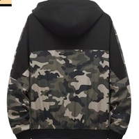 Blouson Bomber Homme à Capuche Camouflage et Patchwork, Coupe Ample, Zippé, Imperméable, Respirant, Réversible, Coupe-Vent, Décontracté