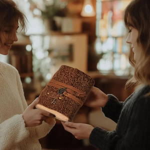 สมุดบันทึกหนังลายนูนลายดอกไม้ทำมือ กระดาษขอบหยักไม่ได้เส้นบรรทัด สมุดโน้ตสไตล์วินเทจ ของขวัญสำหรับศิลปิน - Product Image 5