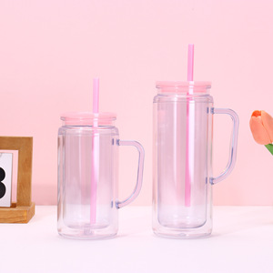 Nouveau Gobelet Tumbler en Plastique ABS à Double Paroi Pré-percé de 16oz et 20oz, avec Poignée, Couvercles Colorés et Paille, Résistant aux Chutes et Robuste - Product Image 4