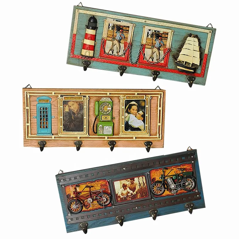 Retro Wall Decor Vintage Handmade Craft Metal Picture Frame Vintage Photo Frame With Hooks 4pcs For Home Decoration
