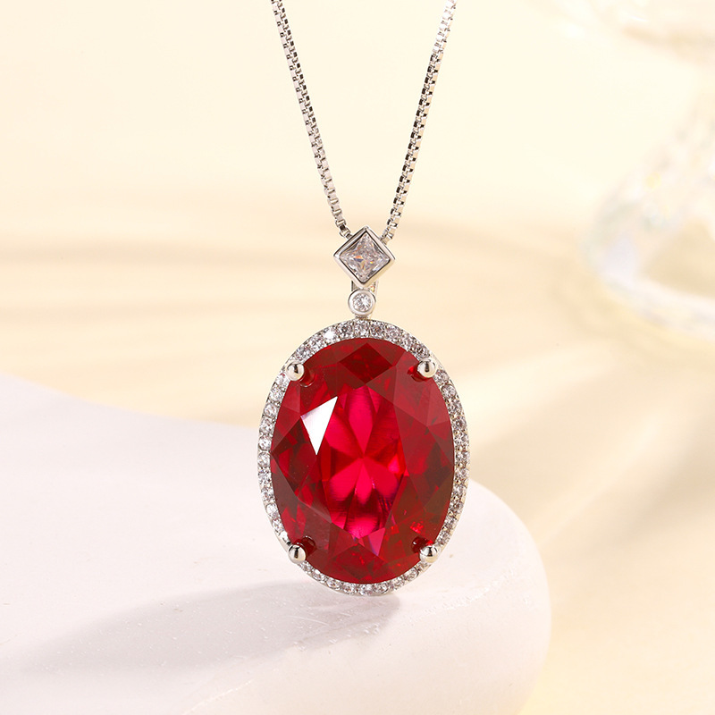 Red corundum pendant with chain