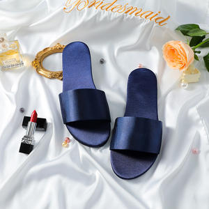Sandalias de Punta abierta bonitas personalizadas para el hogar interior novia boda Favor satén diapositivas azul real satén dormitorio zapatillas para mujer - Product Image 2
