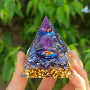 Wholesale Resin Crafts 5cm 6cm <strong>Amethyst</strong> Sphere Pyramid Crystal Gravel Orgonite Energy Healing Reiki Decor Ornaments Laser - Product Image 5