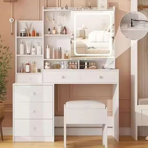 Coiffeuse moderne et simple avec miroir éclairé et structure robuste pour application de maquillage en appartement de petite taille - Product Image 4