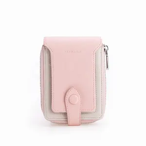 جديد تصميم السيدات محفظة حار بيع محفظة صغيرة محافظ حامل بطاقة الهاتف مع زر الوردي اللون لطيف المحافظ