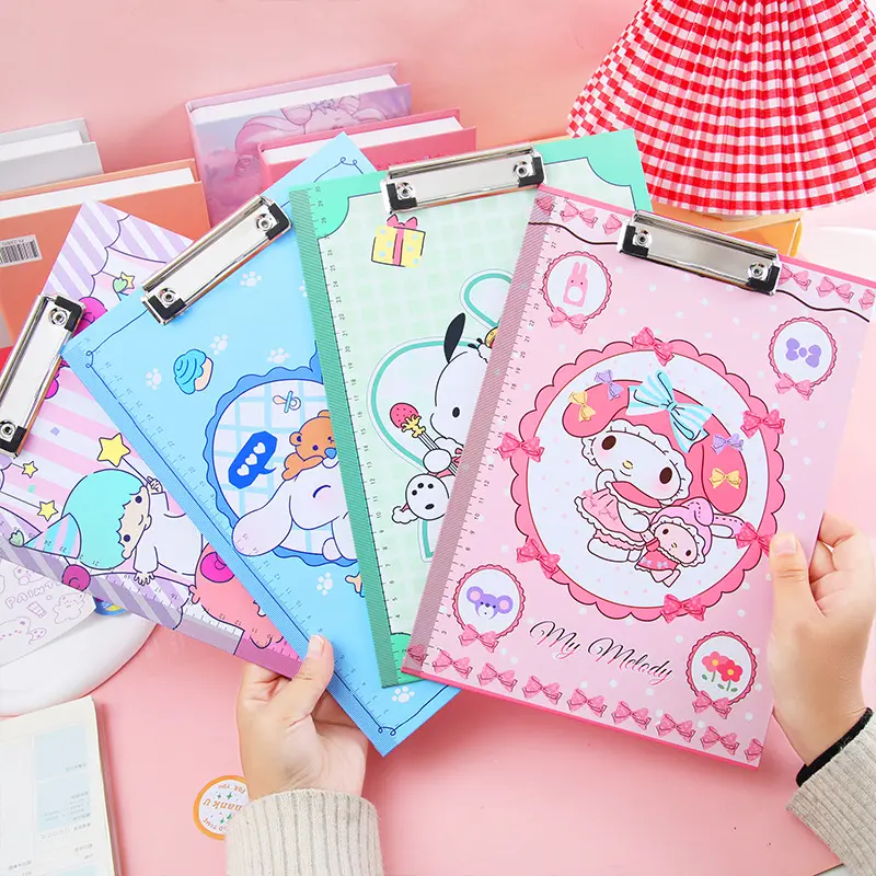 Dhf794 New sanrioed A4 giấy clipboard Kawaii thư mục Clip Board Anime viết Pad cho trẻ em Quà tặng văn phòng phẩm đồ dùng học tập