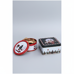 Metal Storage Tin <b>Set</b> – <b>Square</b> & Round New Year Tree Christmas Valentine And New Year Design - Product Image 2