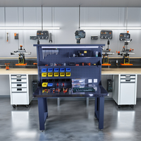 Banco de trabajo de perfil de acero inoxidable multifunción personalizado, mesa de taller electrónica ESD con enchufes y mesa de herramientas móvil